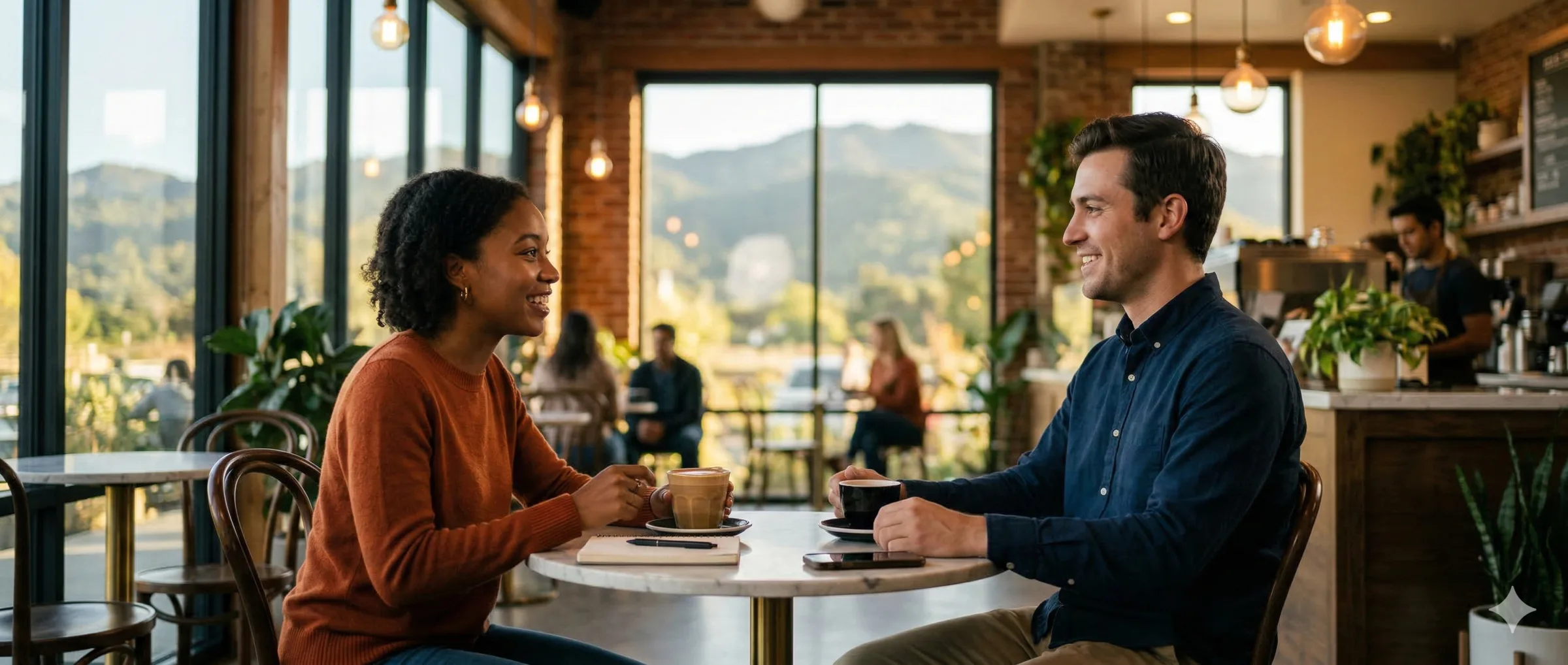 Two people having coffee